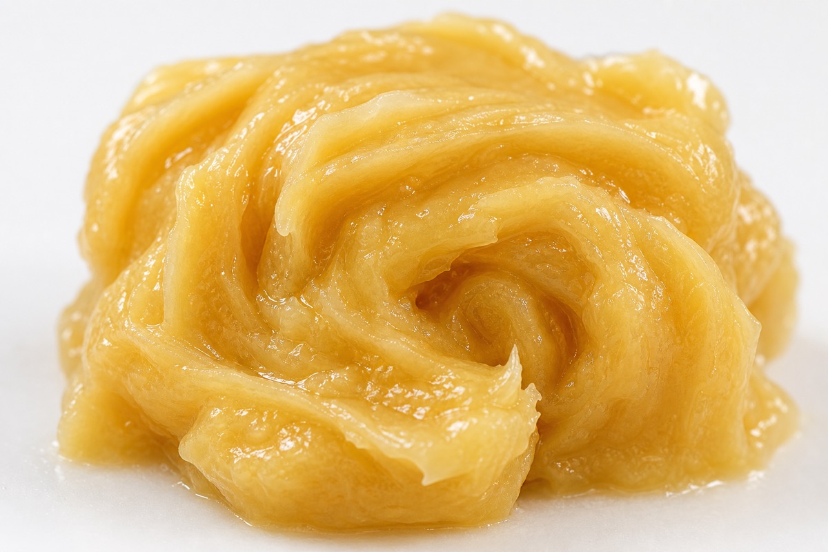 Live rosin concentrate, golden badder texture