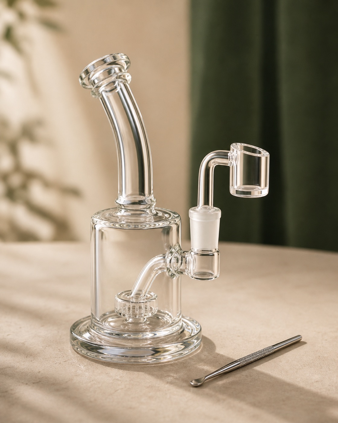 Glass dab rig with quartz banger