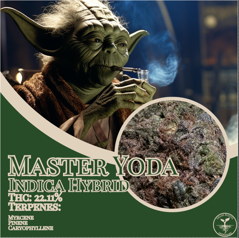 Master Yoda strain of the week graphic from Grass Roots Dispensary