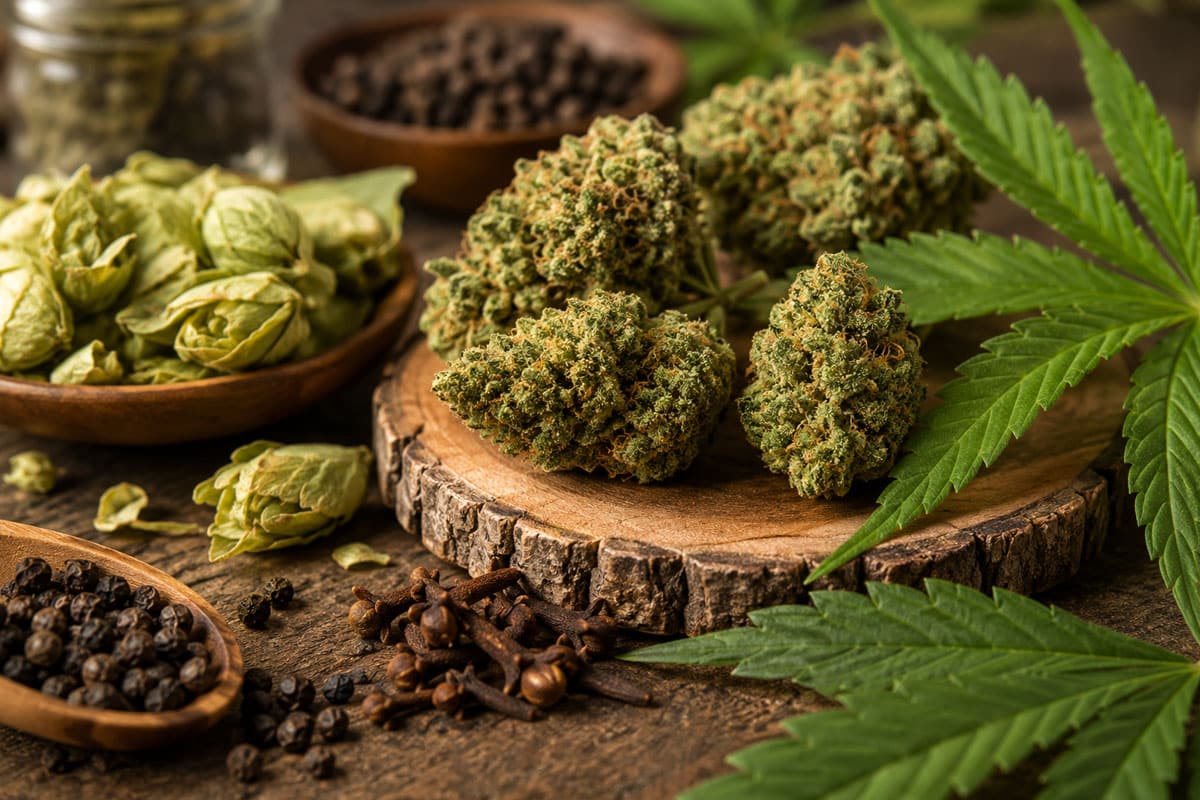 Hops cones containing naturally occurring humulene